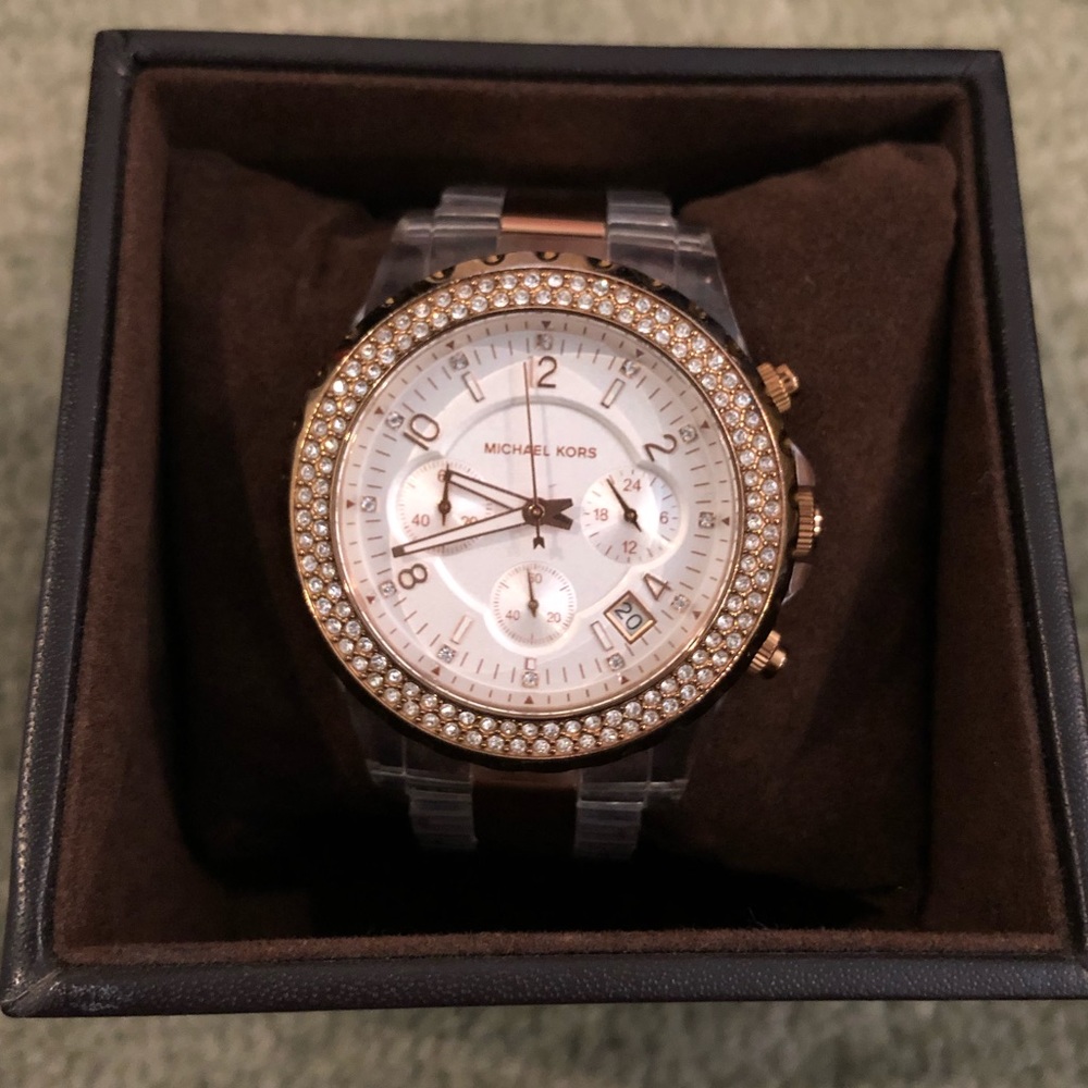 Clear and rose gold Michael Kors watch